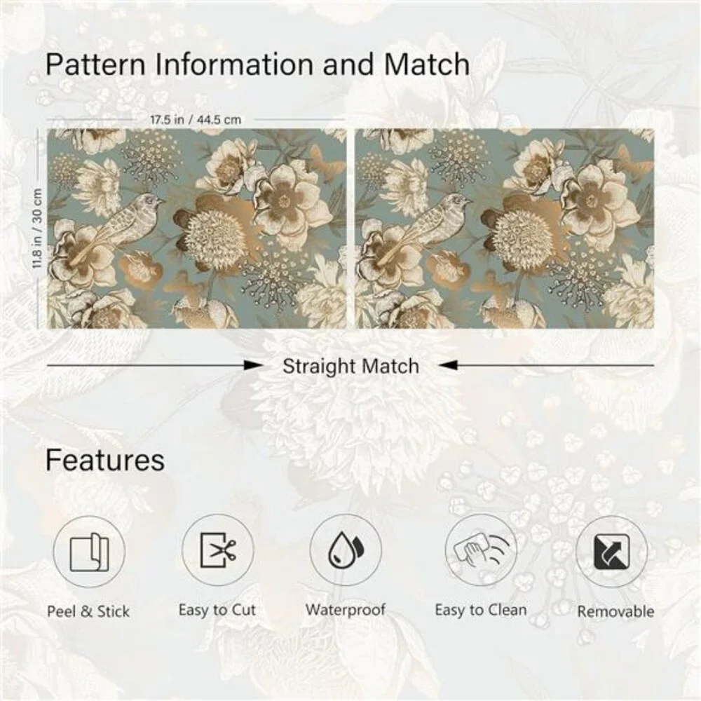 LACHEERY Blue and Gold Vintage Floral Wallpaper Peel and Stick Vintage Flower